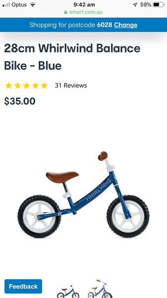 kmart whirlwind balance bike review